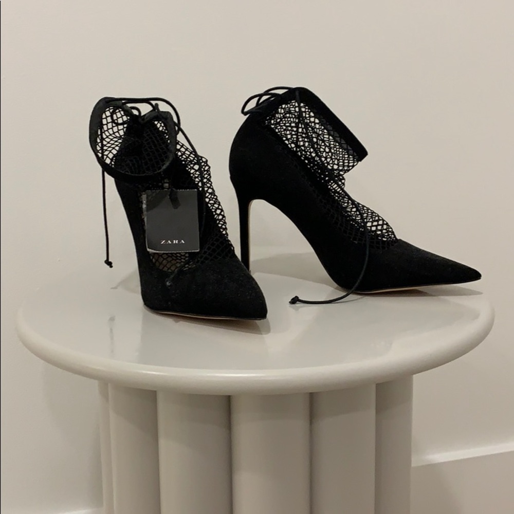 Black Zara Fishnet High Heels